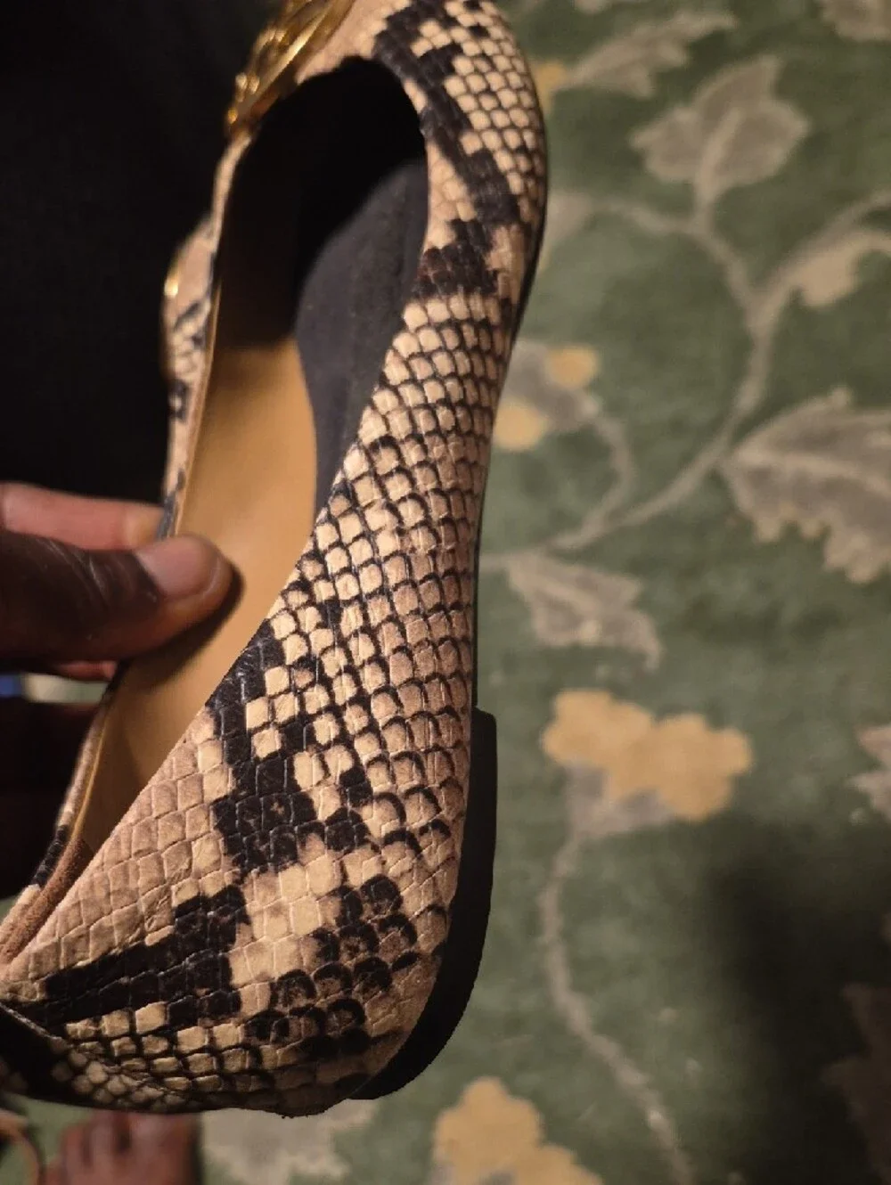 Tory Burch Snake-Print Ballet Flats with Black Patent Toe and Gold Logo